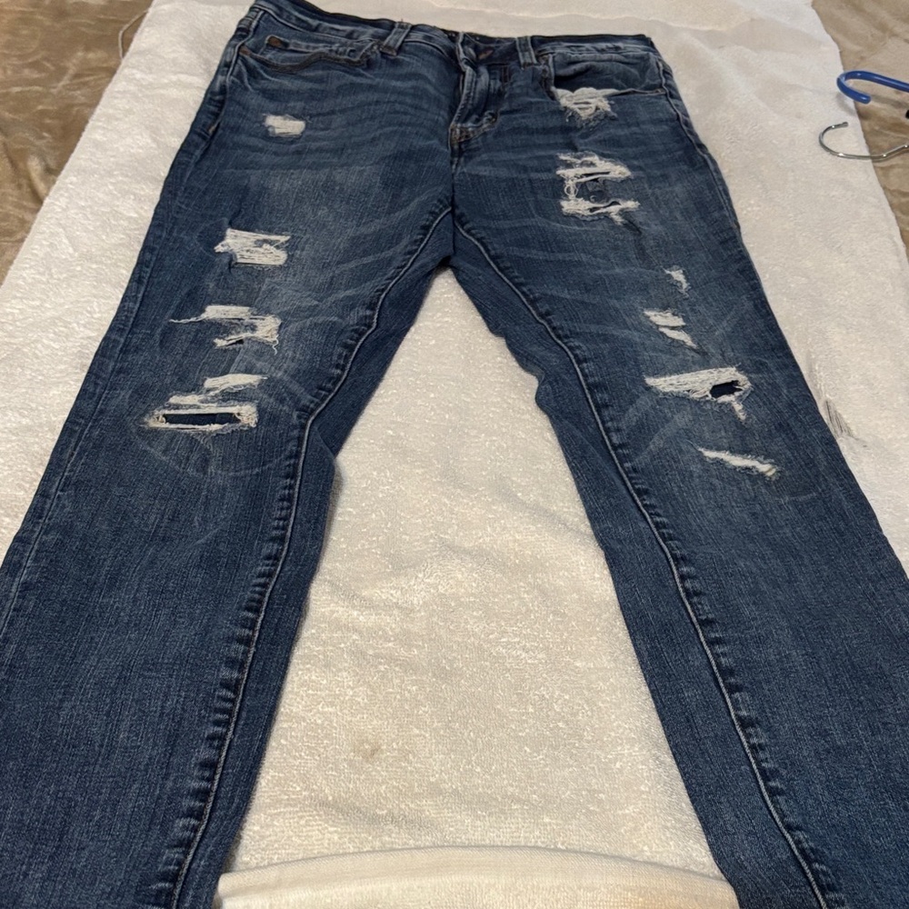 Aeropostale Men's Ripped Dark Blue Skinny Jeans